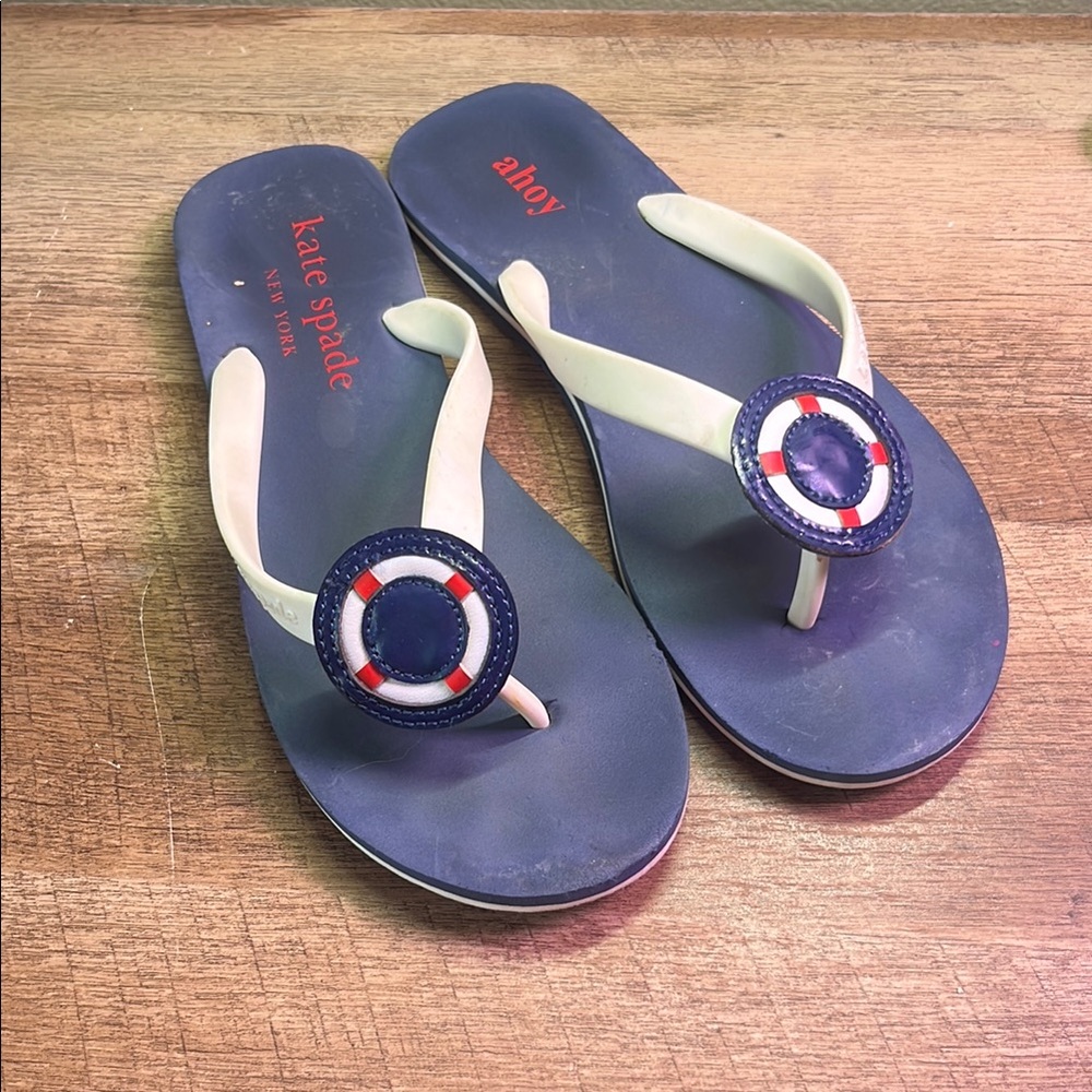 Kate Spade Blue and White Sandals with Nautical Straps